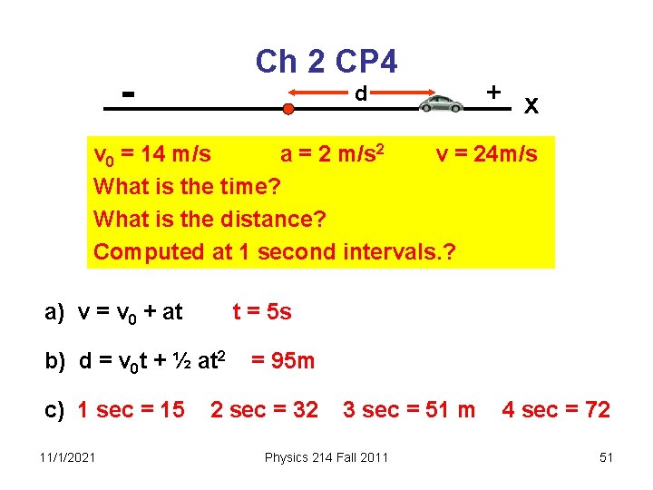 Ch 2 CP 4 - d + x v 0 = 14 m/s a