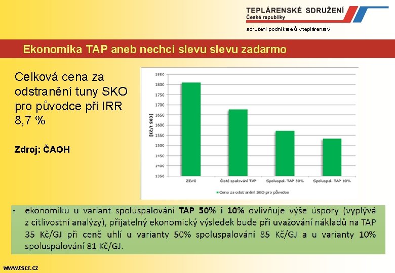 sdružení podnikatelů v teplárenství Ekonomika TAP aneb nechci slevu zadarmo Celková cena za odstranění