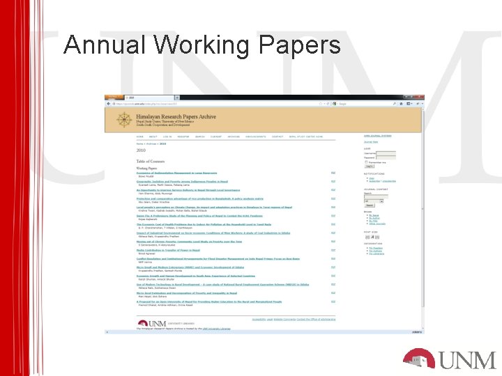 Annual Working Papers 