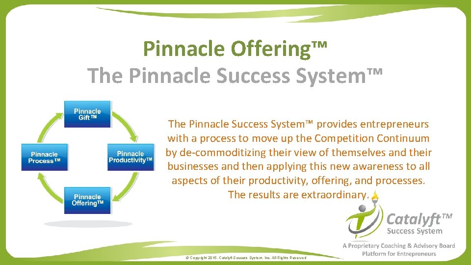 Pinnacle Offering™ The Pinnacle Success System™ provides entrepreneurs with a process to move up