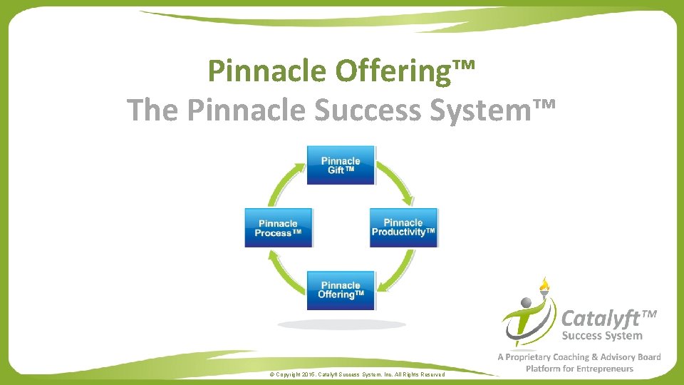 Pinnacle Offering™ The Pinnacle Success System™ © Copyright 2015. Catalyft Success System, Inc. All