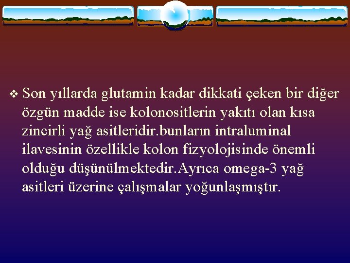 v Son yıllarda glutamin kadar dikkati çeken bir diğer özgün madde ise kolonositlerin yakıtı