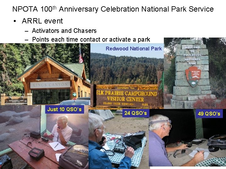 NPOTA 100 th Anniversary Celebration National Park Service • ARRL event – Activators and