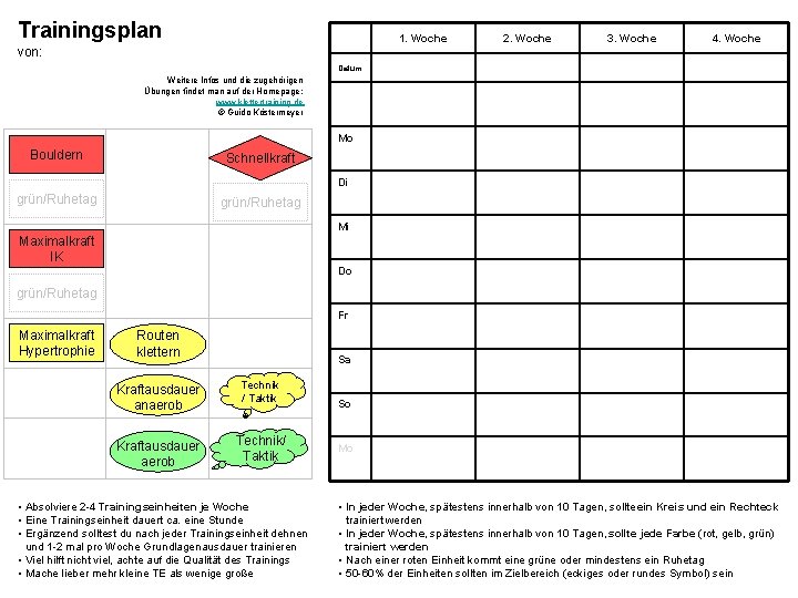 Trainingsplan von: 1. Woche 2. Woche 3. Woche 4. Woche Hypertrophie. Plal Datum Weitere