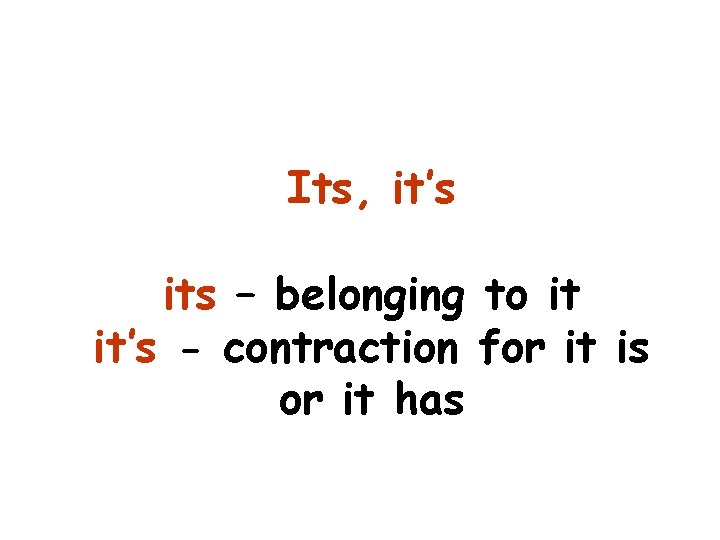 Its, it’s its – belonging to it it’s - contraction for it is or
