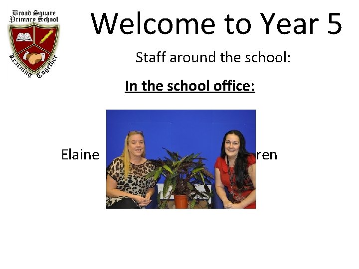 Welcome to Year 5 Staff around the school: In the school office: Elaine Karen