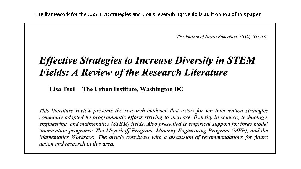 The framework for the CASTEM Strategies and Goals: everything we do is built on