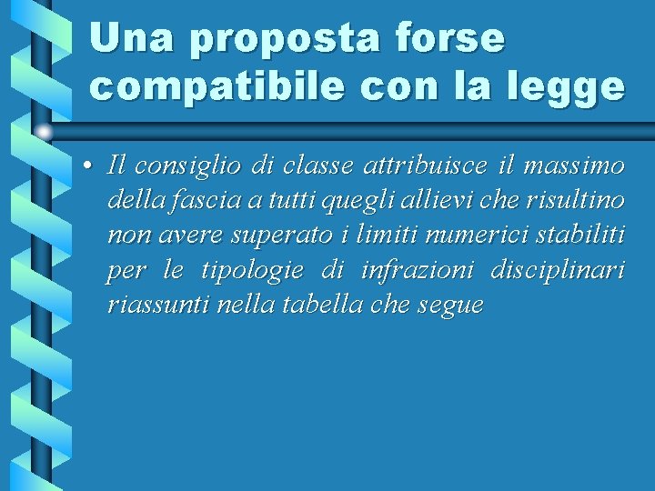 Una proposta forse compatibile con la legge • Il consiglio di classe attribuisce il