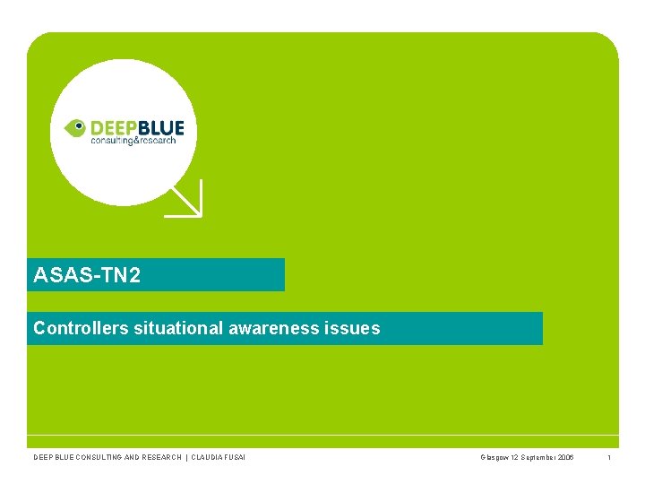 ASAS-TN 2 Controllers situational awareness issues DEEP BLUE CONSULTING AND RESEARCH | CLAUDIA FUSAI