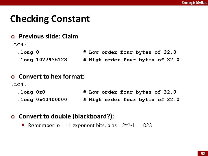 Carnegie Mellon Checking Constant ¢ Previous slide: Claim . LC 4: . long 0.