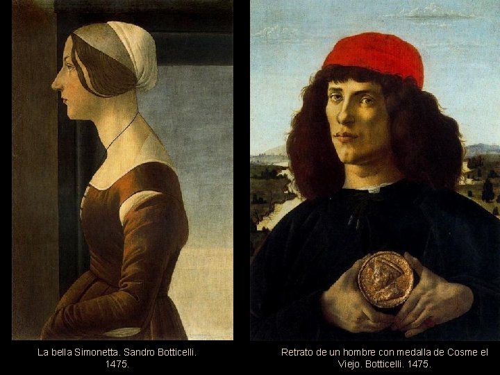 La bella Simonetta. Sandro Botticelli. 1475. Retrato de un hombre con medalla de Cosme