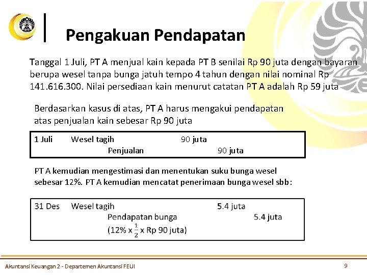 Pengakuan Pendapatan Tanggal 1 Juli, PT A menjual kain kepada PT B senilai Rp