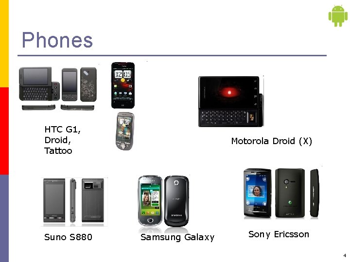 Phones HTC G 1, Droid, Tattoo Suno S 880 Motorola Droid (X) Samsung Galaxy