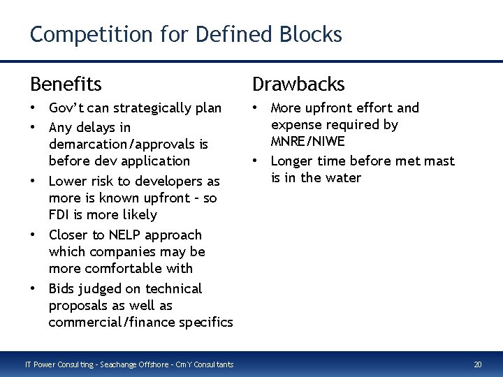 Competition for Defined Blocks Benefits Drawbacks • Gov’t can strategically plan • Any delays