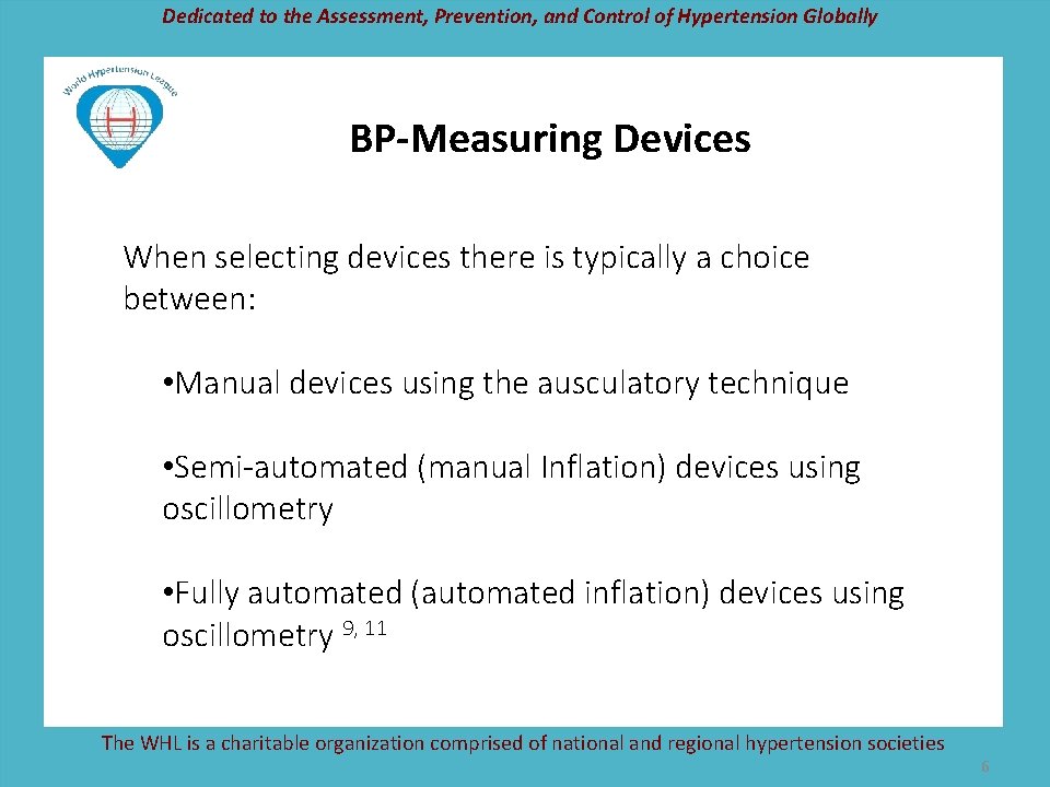 Dedicated to the Assessment, Prevention, and Control of Hypertension Globally BP-Measuring Devices When selecting