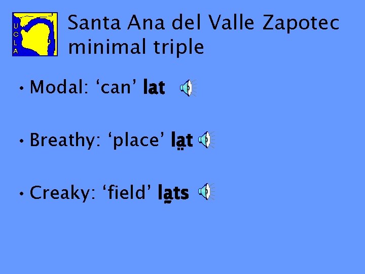 Santa Ana del Valle Zapotec minimal triple • Modal: ‘can’ lat • Breathy: ‘place’