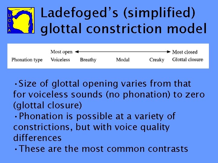Ladefoged’s (simplified) glottal constriction model • Size of glottal opening varies from that for