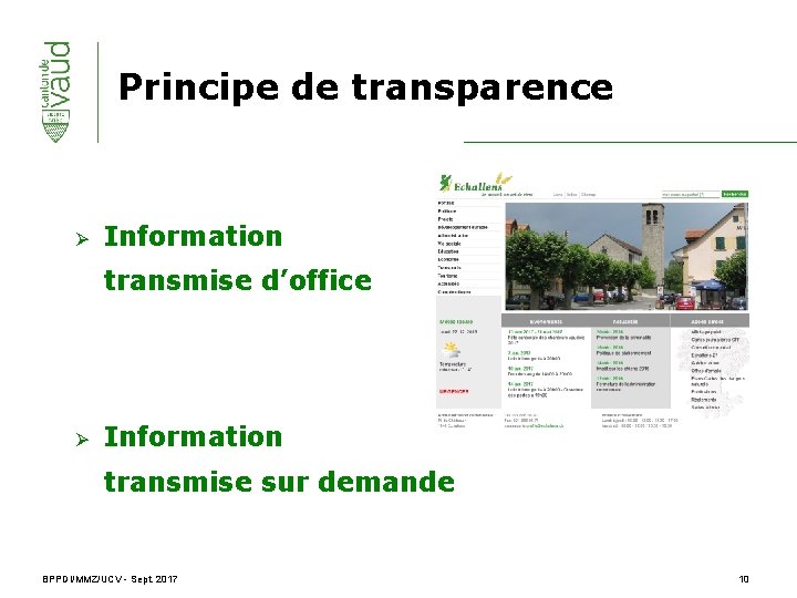 Principe de transparence Ø Information transmise d’office Ø Information transmise sur demande BPPDI/MMZ/UCV -