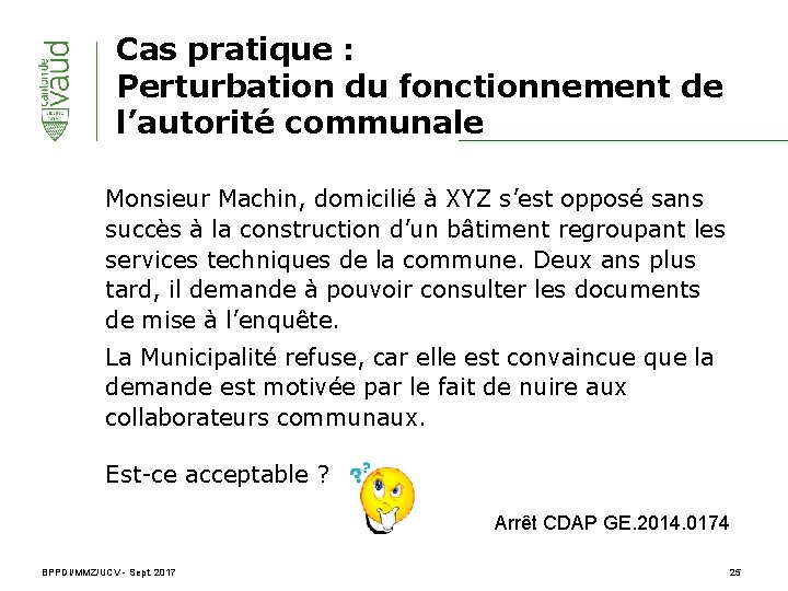 Cas pratique : Perturbation du fonctionnement de l’autorité communale Monsieur Machin, domicilié à XYZ