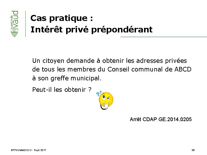 Cas pratique : Intérêt privé prépondérant Un citoyen demande à obtenir les adresses privées