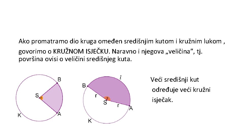 Ako promatramo dio kruga omeđen središnjim kutom i kružnim lukom , govorimo o KRUŽNOM
