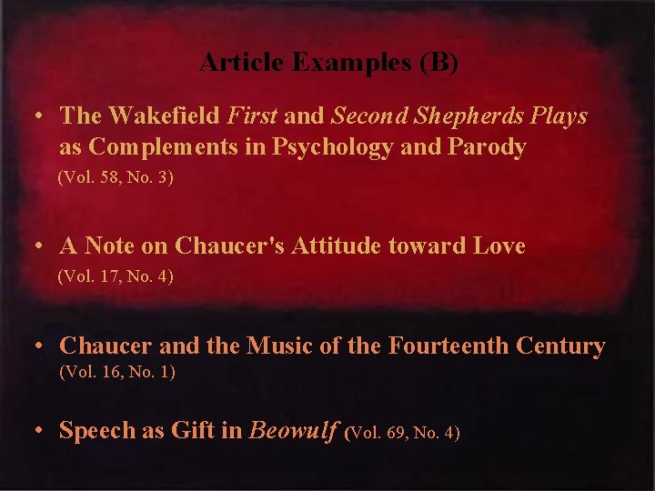 Article Examples (B) • The Wakefield First and Second Shepherds Plays as Complements in