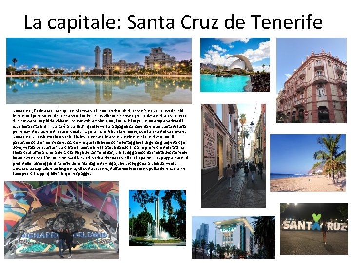 La capitale: Santa Cruz de Tenerife Santa Cruz, l’animata città capitale, si trova sulla