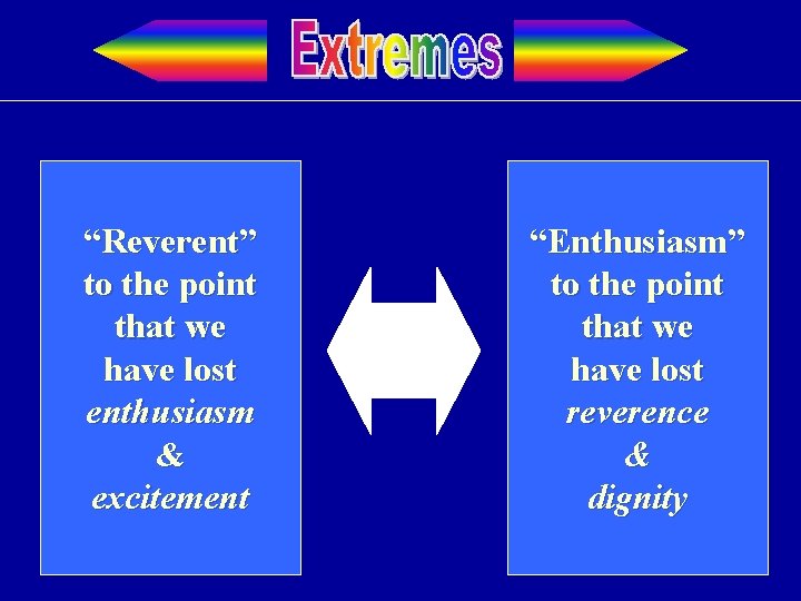 “Reverent” to the point that we have lost enthusiasm & excitement “Enthusiasm” to the