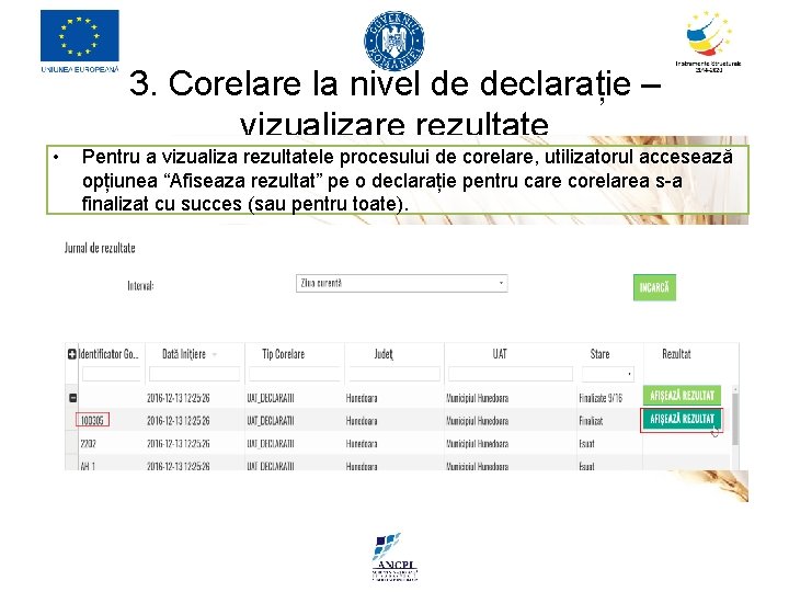 3. Corelare la nivel de declarație – vizualizare rezultate • Pentru a vizualiza rezultatele