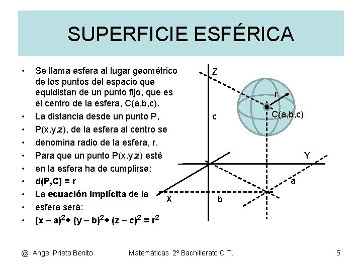 SUPERFICIE ESFÉRICA • • • Se llama esfera al lugar geométrico de los puntos