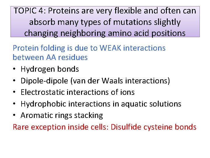 TOPIC 4: Proteins are very flexible and often can absorb many types of mutations