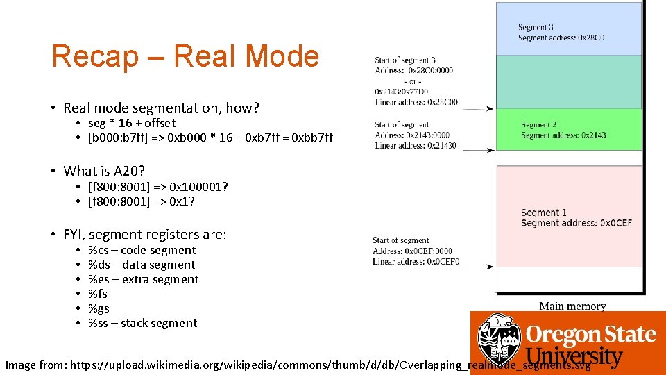 Recap – Real Mode • Real mode segmentation, how? • seg * 16 +