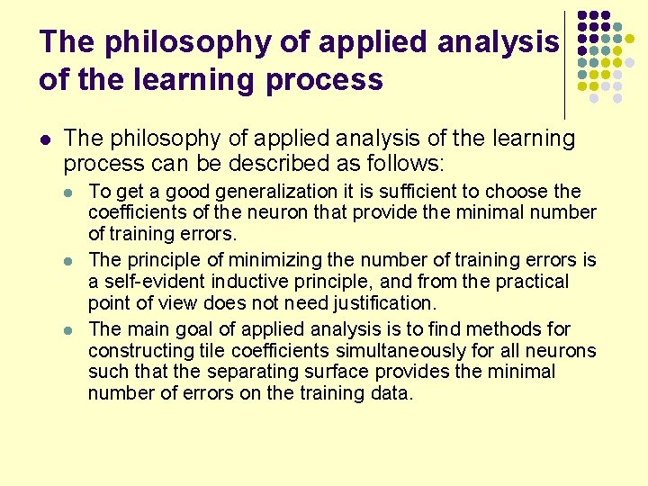 The philosophy of applied analysis of the learning process l The philosophy of applied