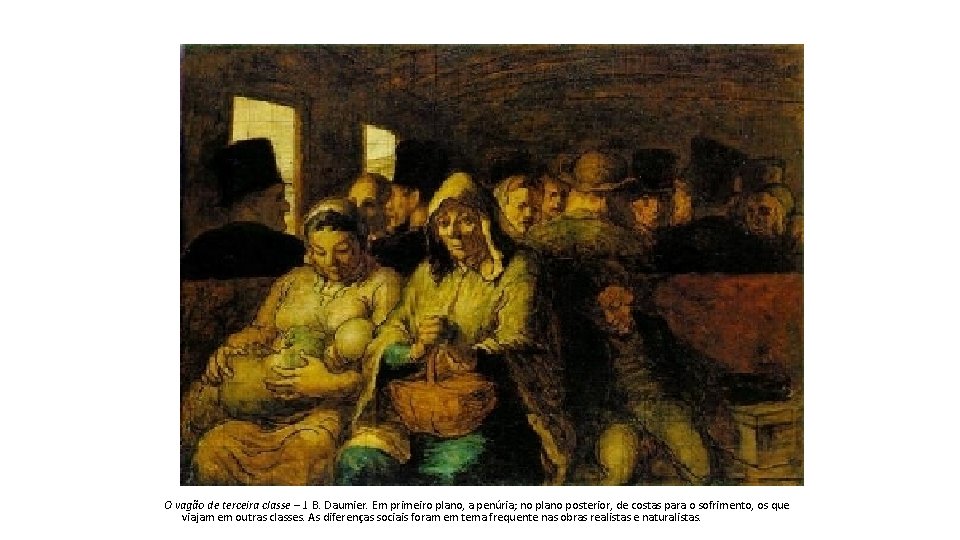 O vagão de terceira classe – J. B. Daumier. Em primeiro plano, a penúria;