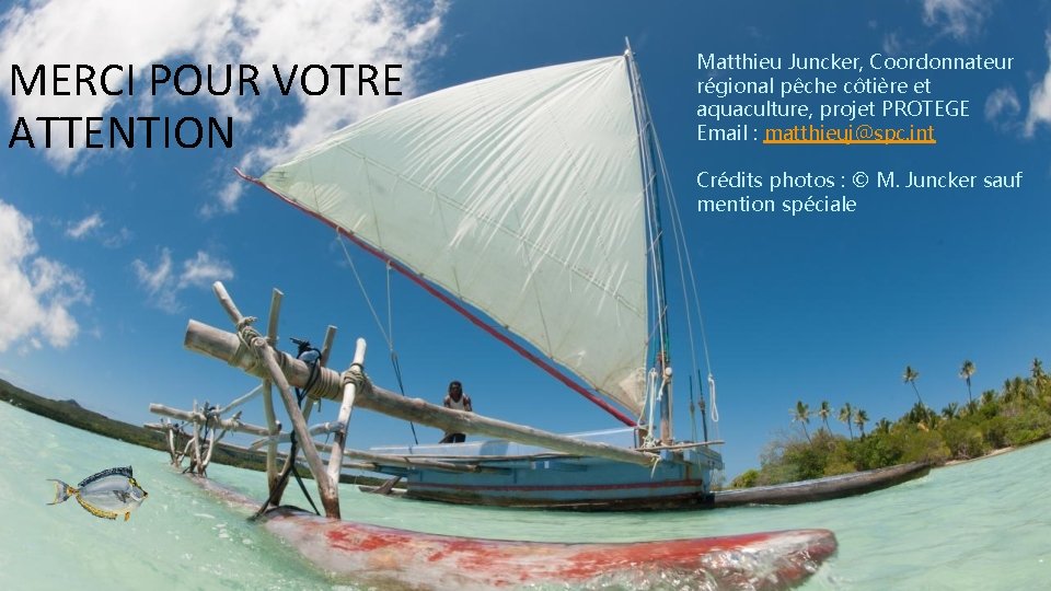 MERCI POUR VOTRE ATTENTION Matthieu Juncker, Coordonnateur régional pêche côtière et aquaculture, projet PROTEGE