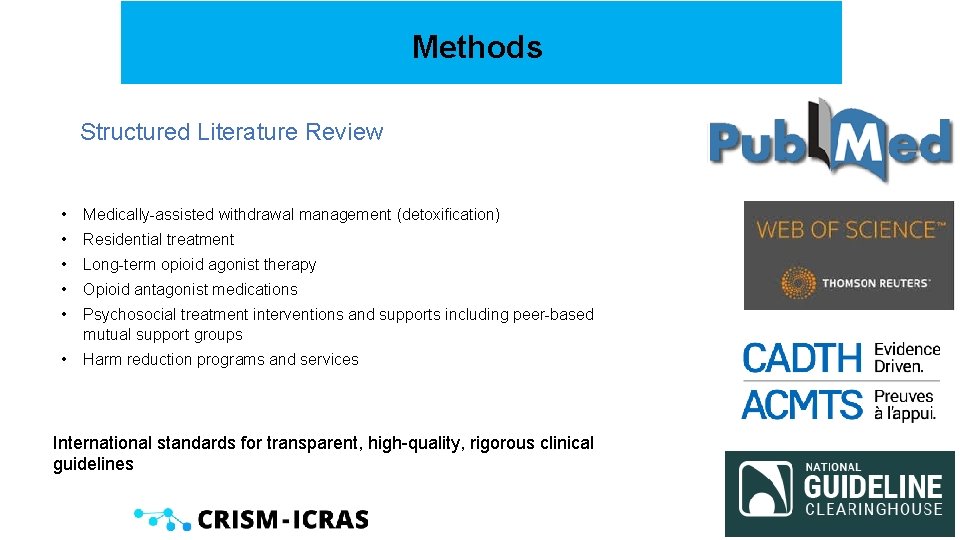 Methods Structured Literature Review • Medically-assisted withdrawal management (detoxification) • Residential treatment • Long-term