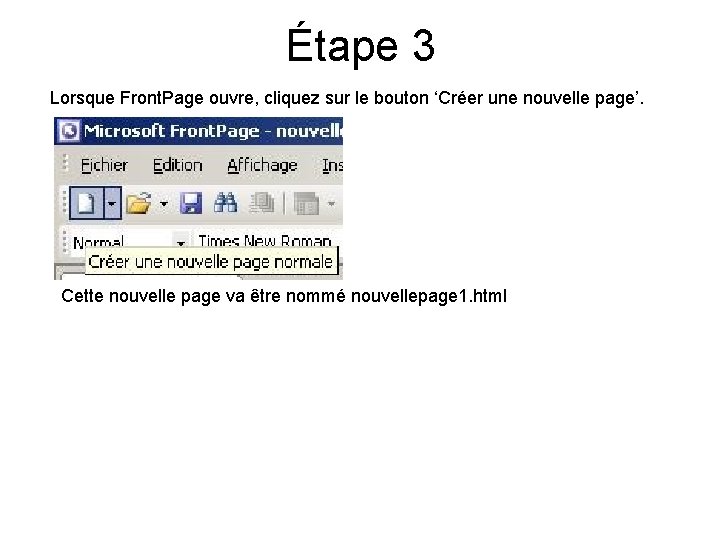 Étape 3 Lorsque Front. Page ouvre, cliquez sur le bouton ‘Créer une nouvelle page’.