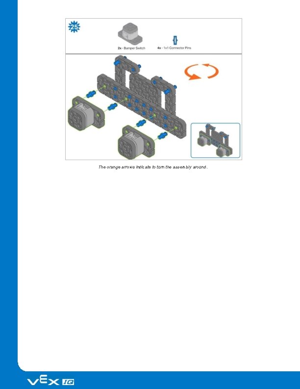 The orange arrows indicate to turn the assembly around. 