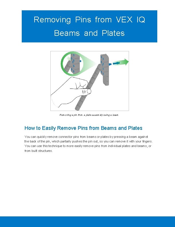 Removing Pins from VEX IQ Beams and Plates Removing a pin from a plate