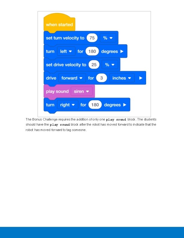 The Bonus Challenge requires the addition of only one play sound block. The students