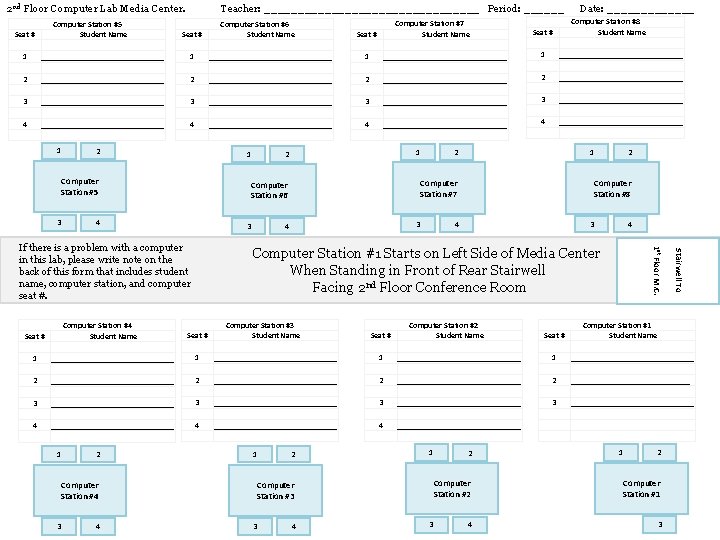 2 nd Floor Computer Lab Media Center. Computer Station #5 Student Name Seat #