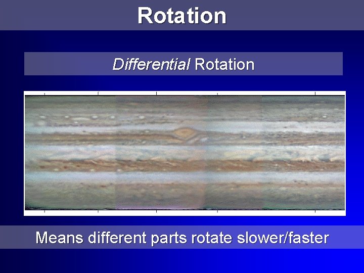 Rotation Differential Rotation Means different parts rotate slower/faster 