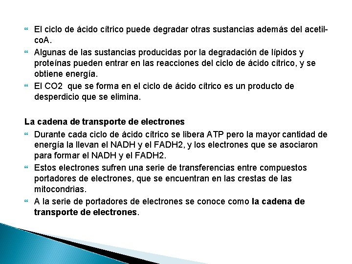  El ciclo de ácido cítrico puede degradar otras sustancias además del acetilco. A.