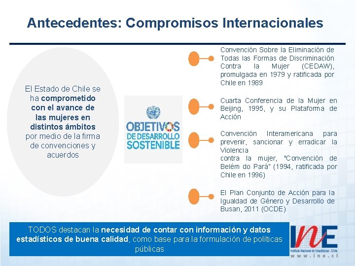 Antecedentes: Compromisos Internacionales El Estado de Chile se ha comprometido con el avance de