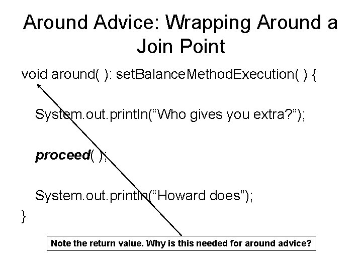 Around Advice: Wrapping Around a Join Point void around( ): set. Balance. Method. Execution(