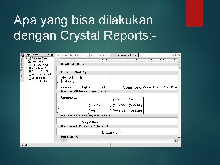 Apa yang bisa dilakukan dengan Crystal Reports: - 