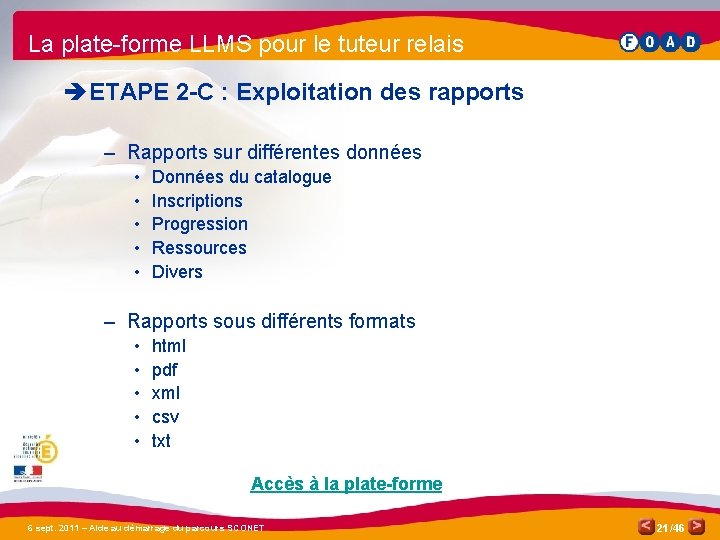 La plate-forme LLMS pour le tuteur relais è ETAPE 2 -C : Exploitation des