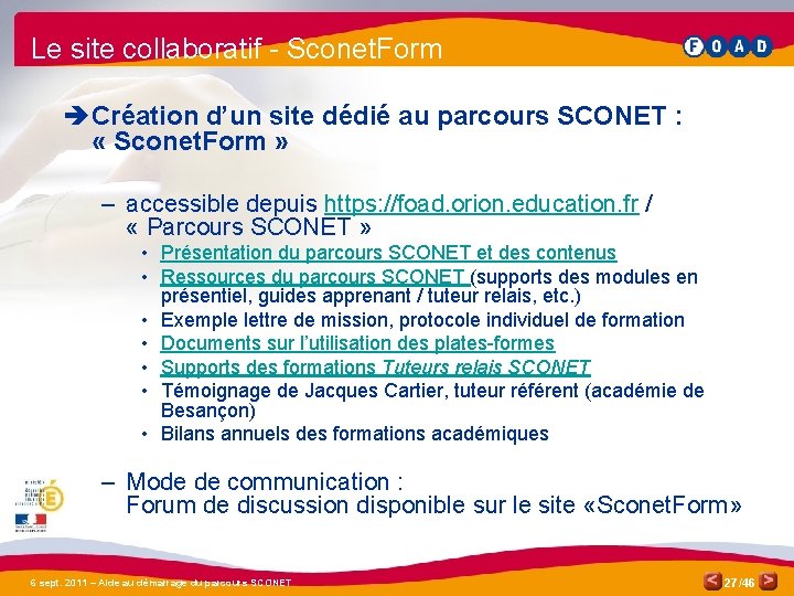 Le site collaboratif - Sconet. Form è Création d’un site dédié au parcours SCONET