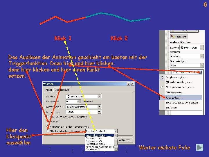 6 Klick 1 Klick 2 Das Auslösen der Animation geschieht am besten mit der