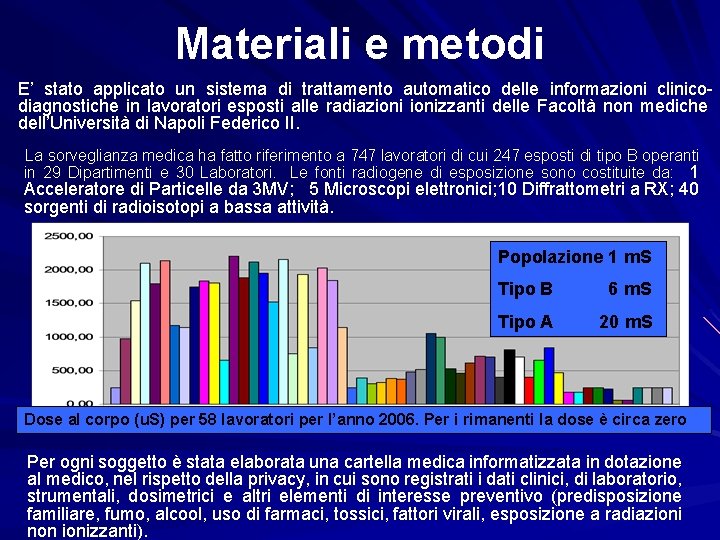 Materiali e metodi E’ stato applicato un sistema di trattamento automatico delle informazioni clinicodiagnostiche